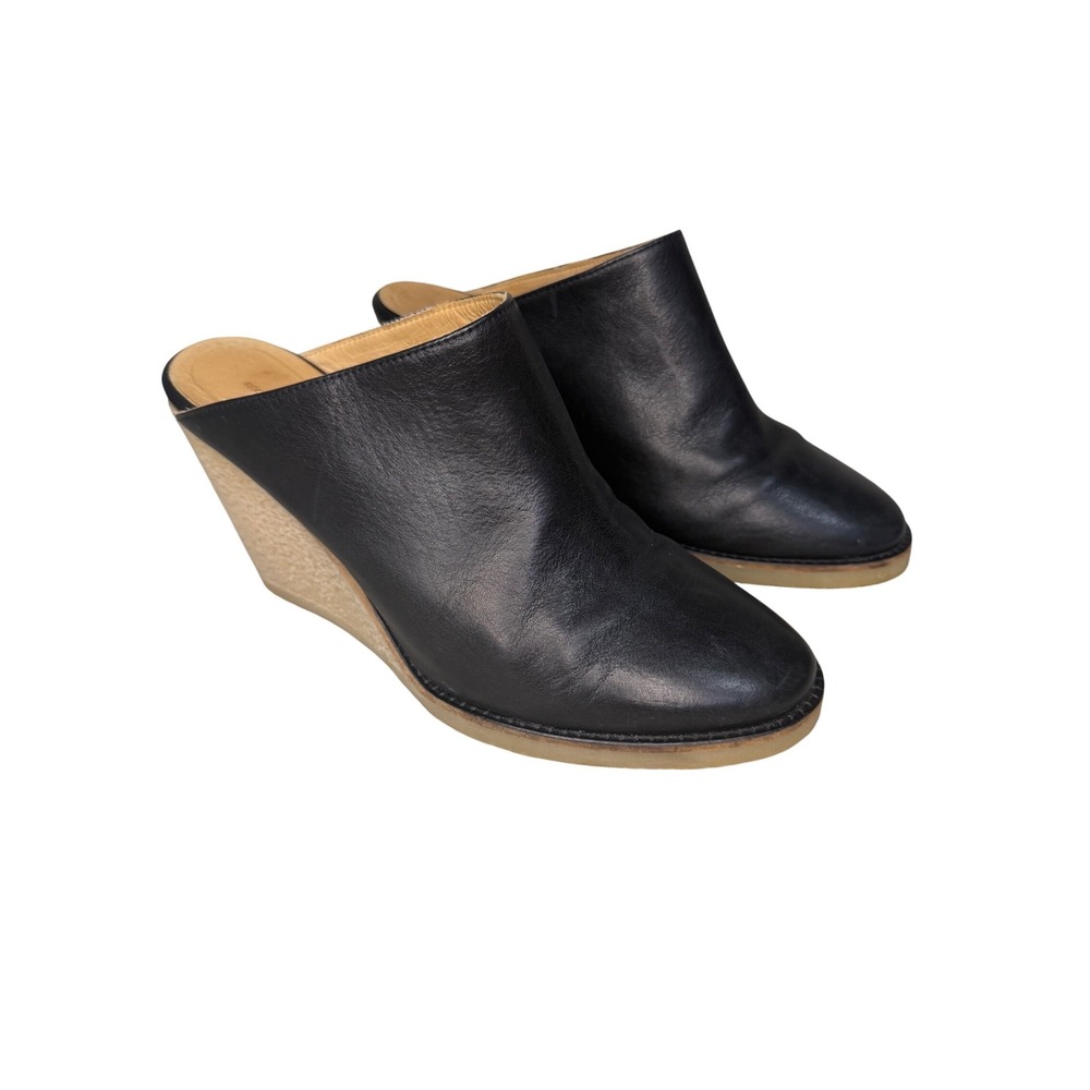 Designer Isabel Marant Takira Black Leather Wedge Mules Shoes 8/8.5 39 Portugal